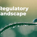 Visual representation of the 'Regulatory Landscape' with a drop above a leaf, symbolizing the influence of regulations on agriculture.